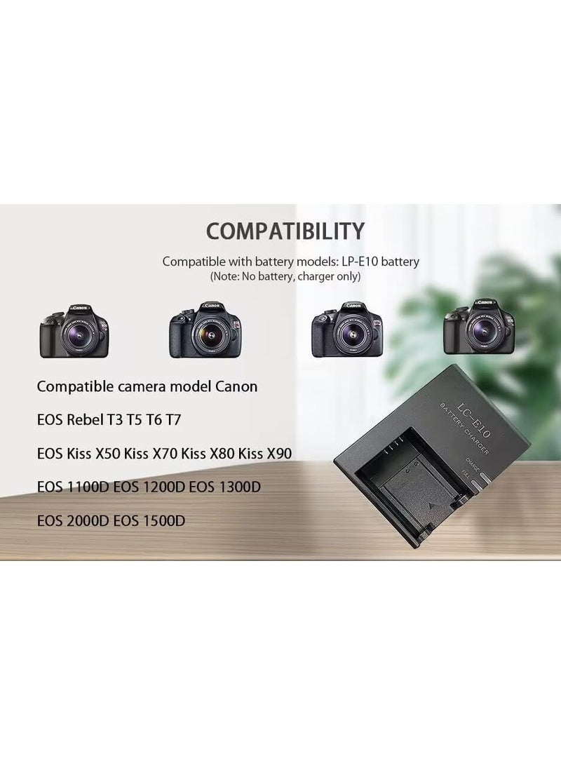 LC-E10 Battery Charger for Canon LC-E10 LC-E10C LC-E10E Batteries for Canon EOS Rebel T7 T6 T5 T3 T100 4000D 3000D 2000D 1500D 1300D 1200D 1100D Cameras Battery Quick Chargers with Power Supply Cord