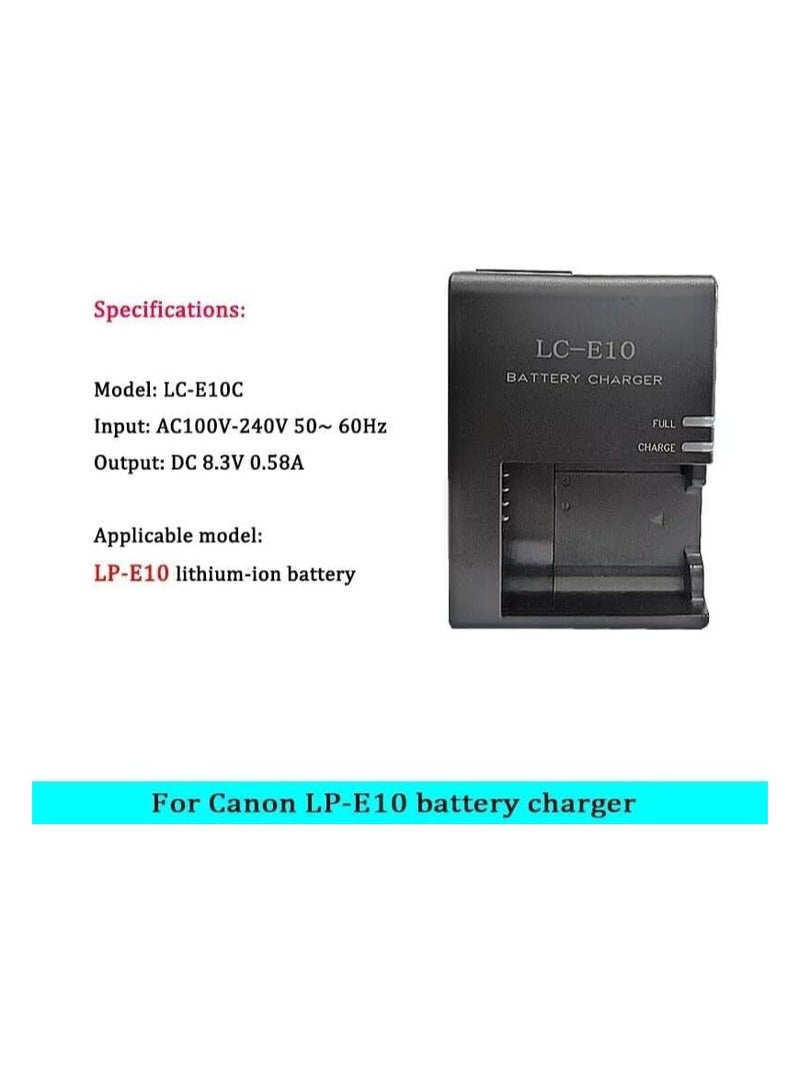 LC-E10 Battery Charger for Canon LC-E10 LC-E10C LC-E10E Batteries for Canon EOS Rebel T7 T6 T5 T3 T100 4000D 3000D 2000D 1500D 1300D 1200D 1100D Cameras Battery Quick Chargers with Power Supply Cord