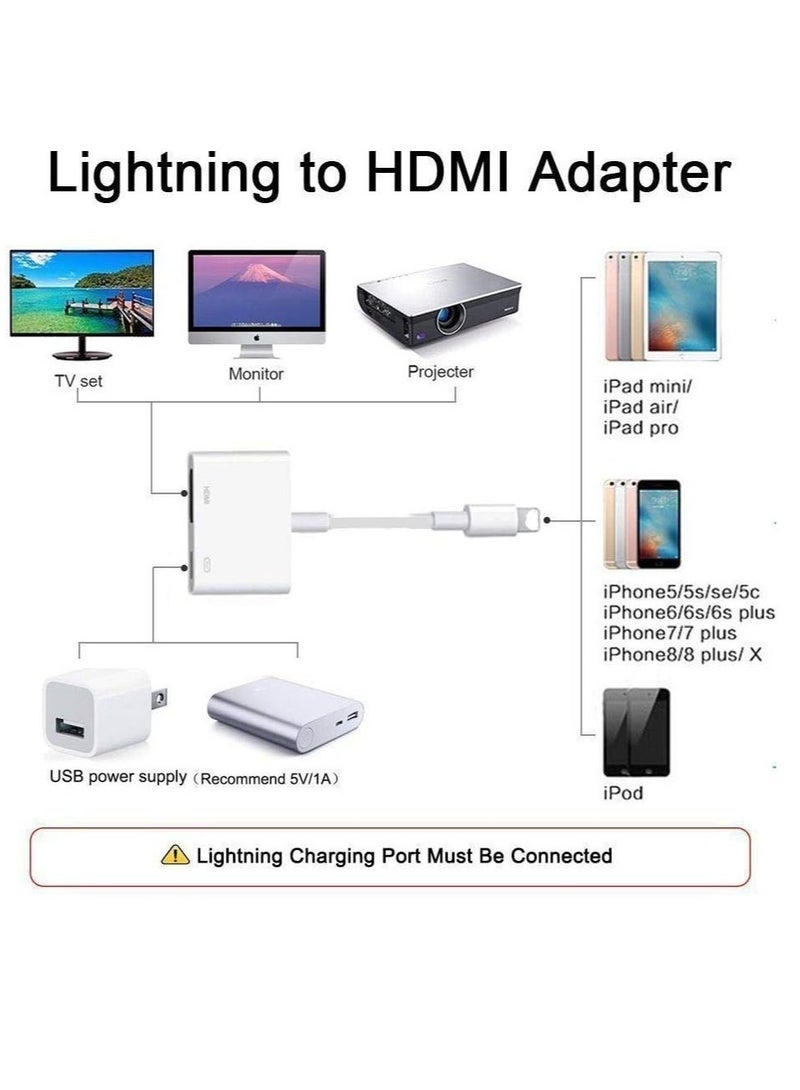 Lightning to HDMI,Apple MFi Certified Lightning to Digital AV Adapter,1080P Audio & 4K Video HDMI Sync Screen Connector with Charging Port for iPhone 11/XS/XR/X/8 7, iPad on HD TV/Monitor/Projector