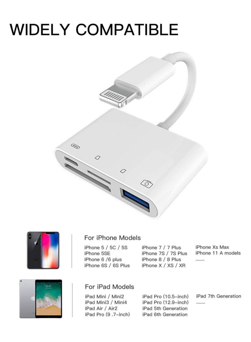 Camera Memory SD Card Reader Compatible for iPhone,Compatible with Lightning Male to USB Female OTG Adapter Micro TF Power Charging Splitter Charger Connector for Apple for ipad