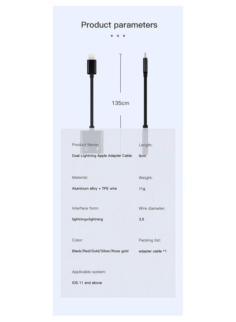 iPhone Adapter Dual 2-1 for iPhone 7/7 Plus/ 8/8 Plus/X/XS/11 Pro Max, 2-in-1 Splitter Adapter/Cable for iPhone Audio/Headphone and Charger, Remote Control & Telephone Call Supported