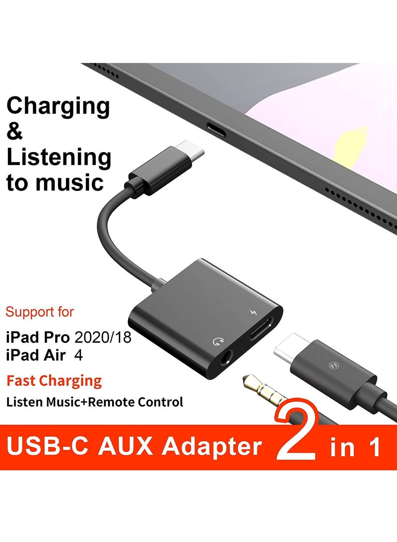 USB C to 3.5mm Headphone Adapter,60W Fast Charge,Type C Audio Jack Earphone Aux Converter,Work for iPad Pro/Air 4