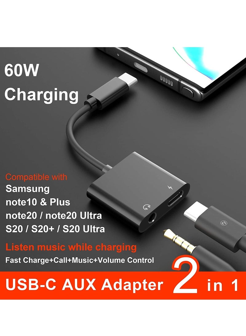 USB C to 3.5mm Headphone Adapter,60W Fast Charge,Type C Audio Jack Earphone Aux Converter,Work for iPad Pro/Air 4