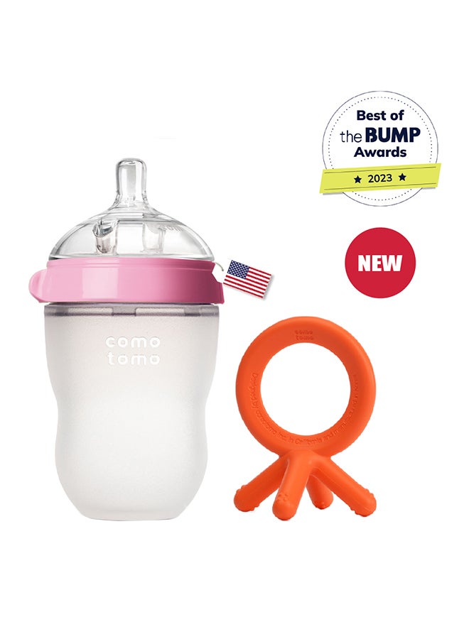 Natural Feel Baby Bottle 250 ML With Silicone Baby Teether, 3 Months +