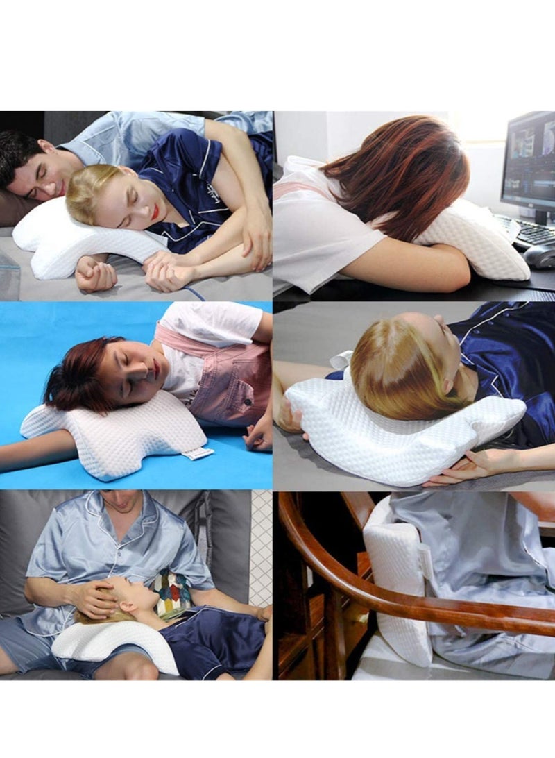 Memory Foam Pillow with Arm Hole,Anti-Hand Numb Desk Nap Sleeping Pillow Multifunction Health Neck Couple Pillow 2019 Patent,2Pack