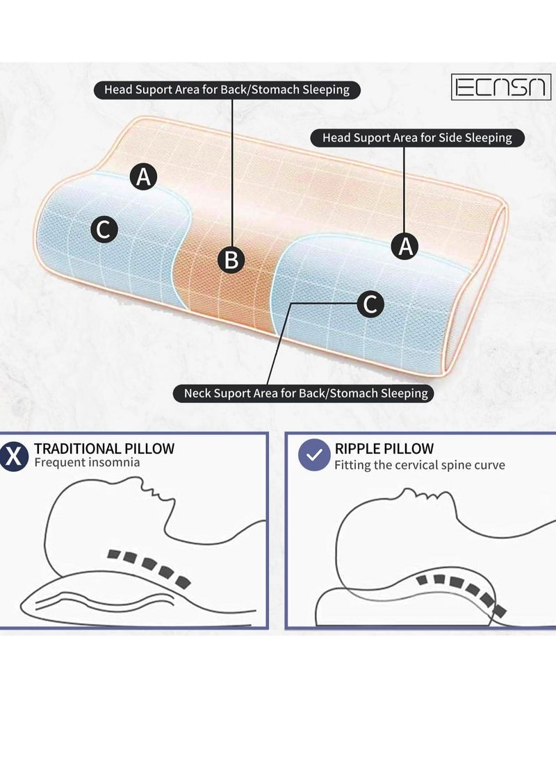 Memory Foam Neck Pillow, Contour Memory Foam Side and Back Sleepers Bed Pillow- Sleeping Pillows for Adults