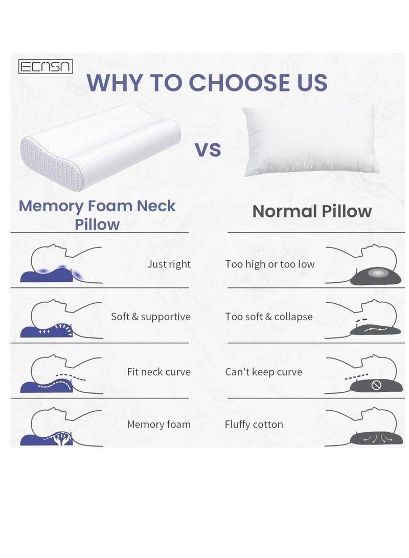 Memory Foam Neck Pillow, Contour Memory Foam Side and Back Sleepers Bed Pillow- Sleeping Pillows for Adults