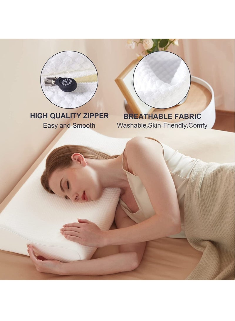 Cervical Memory Foam Bed Pillow with 2 Adjustable Height, 61x35.6x11.9cm, Ergonomically Designed Contour Sleeping Pillows with Washable Pillow Cover for Side Sleepers with Shoulder & Cervical Pain