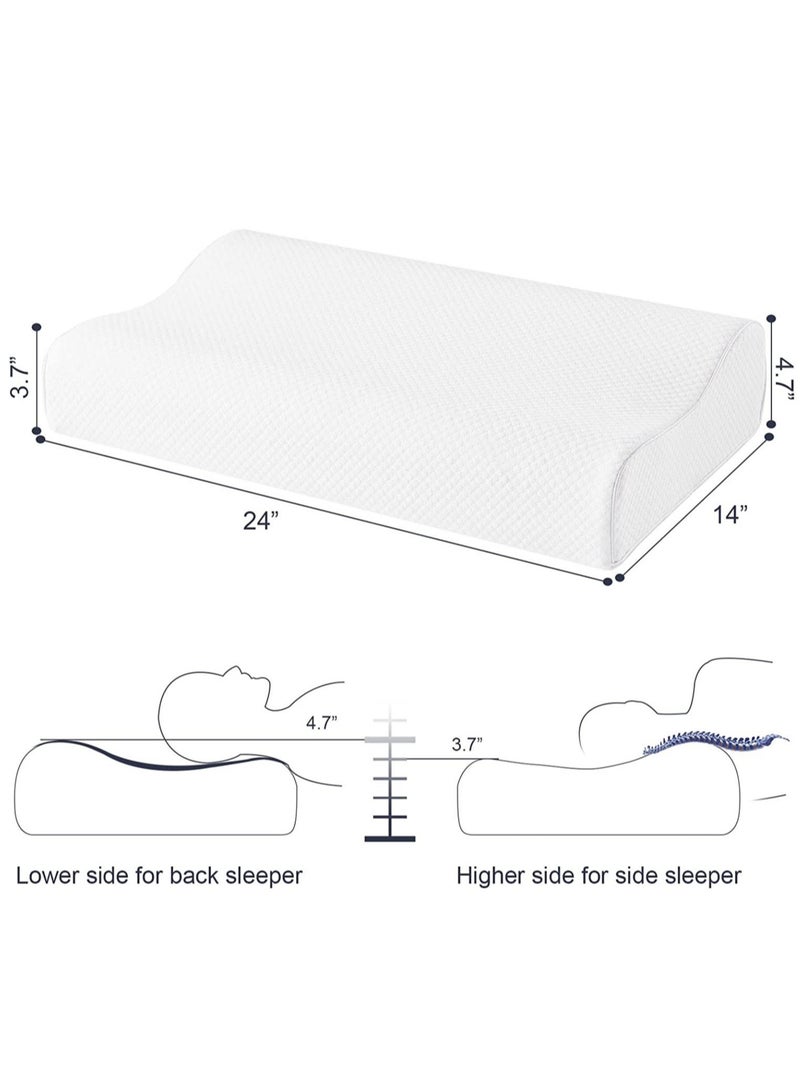 Cervical Memory Foam Bed Pillow with 2 Adjustable Height, 61x35.6x11.9cm, Ergonomically Designed Contour Sleeping Pillows with Washable Pillow Cover for Side Sleepers with Shoulder & Cervical Pain