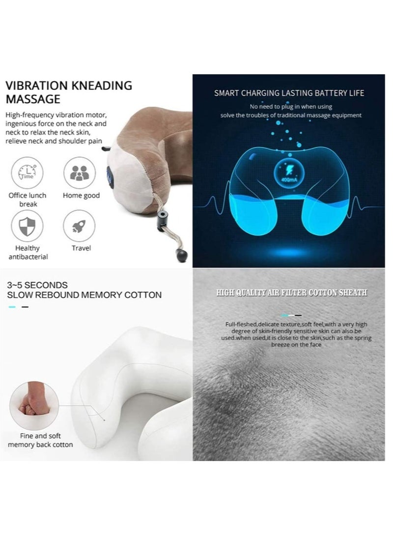 Electric Travel Neck Massage Pillow, U Shaped Memory Foam Kneading Vibration Neck Head Support Pillow, Relief Cervical Pain, For Airplane, Train