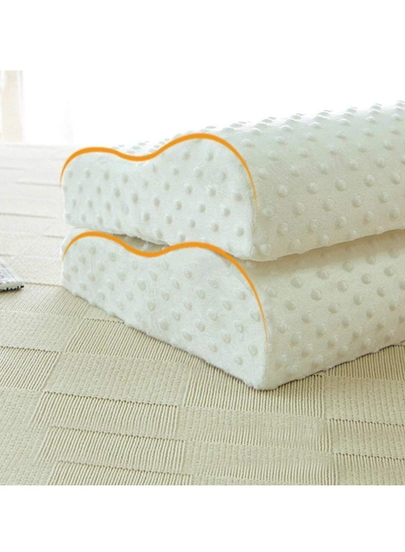 Cervical Orthopedic Memory Foam Pillow Standard Size Neck & Back Support Pillow for Sleeping with Removable Zipper Cover (23” L x 13.8” W x 4” H | Color: White | 2pcs Set