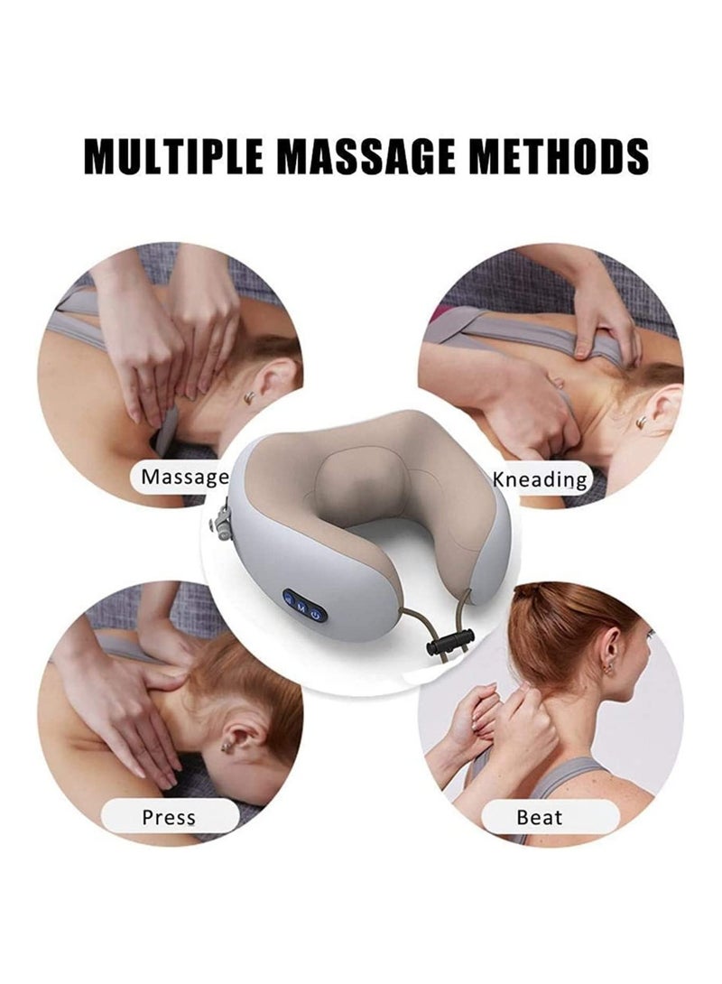 Rechargeable U Shaped Cervical Massage Pillow Neck Massager Vibration Neck Massage Pillow, Multifunctional Shoulder and Neck Electric Massager for Relax Muscles