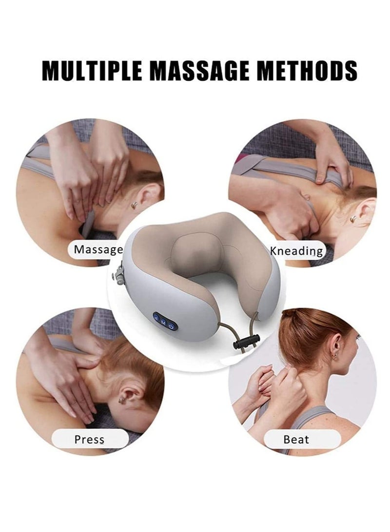 Rechargeable U Shaped Cervical Massage Pillow Neck Massager Vibration Pillow, Multifunctional Shoulder and Electric for Relax Muscles Fatigue