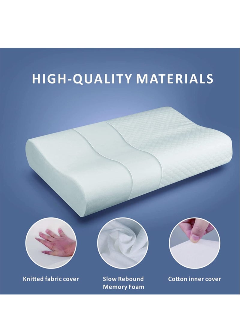 Memory Foam Pillow 60x38x10cm, Neck Designed Sleeping Pillow, Strong Neck Support Contour Bed Pillow Suitable for Side Sleepers,Washable Pillow Cover, White