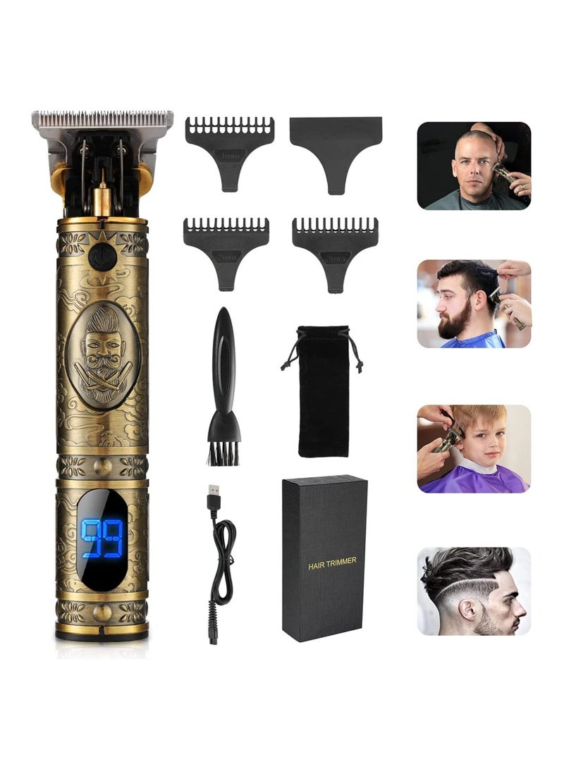 Upgraded Hair Trimmer Beard Clippers for Men Professional USB Electric Hair Clippers for Hair Cutting T Blade Gold Trimmers Pro Li Cordless Outliner Zero Gaped Rechargeable Retro Trimmer LED Display