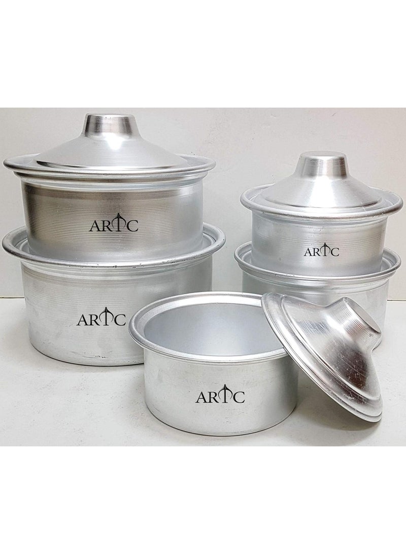 10-Piece Basari Cooking Pot Silver Pot 17.5 x 8, Pot 18.5 x 9.5, Pot 19.5 x 10, Pot 23 x 11, Pot 25 x 12cm (5Pcs Pot, 5Pcs Lid)