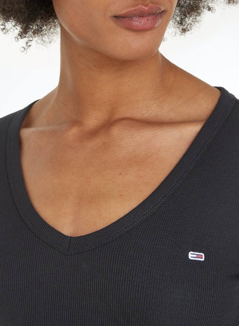 Women's Slim Essential Long Sleeve T-Shirt - Cotton, Black