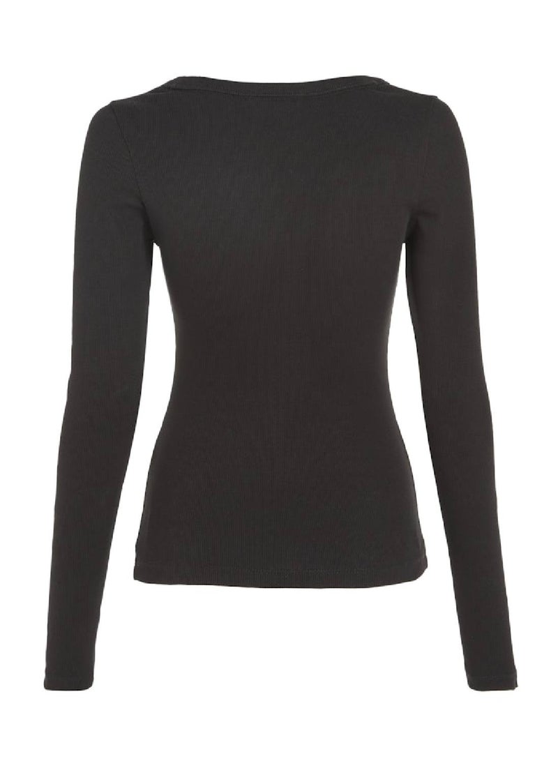 Women's Slim Essential Long Sleeve T-Shirt - Cotton, Black