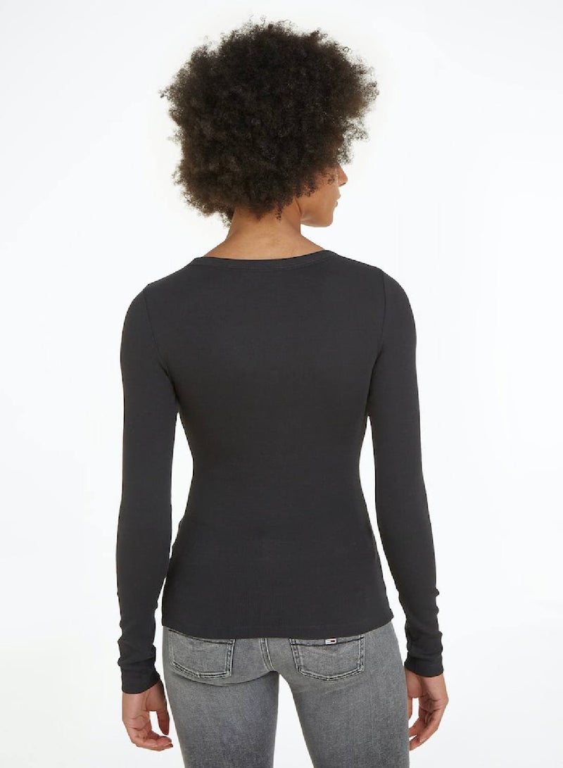 Women's Slim Essential Long Sleeve T-Shirt - Cotton, Black