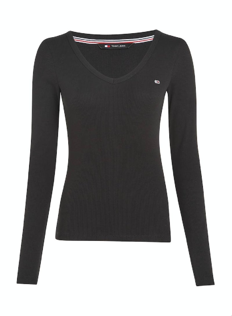 Women's Slim Essential Long Sleeve T-Shirt - Cotton, Black