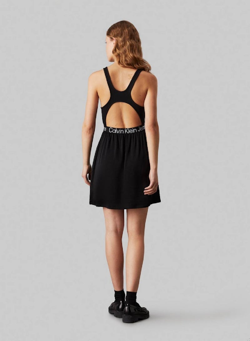 Women's Cut Out Logo Tape Mini Dress - Viscose, Black