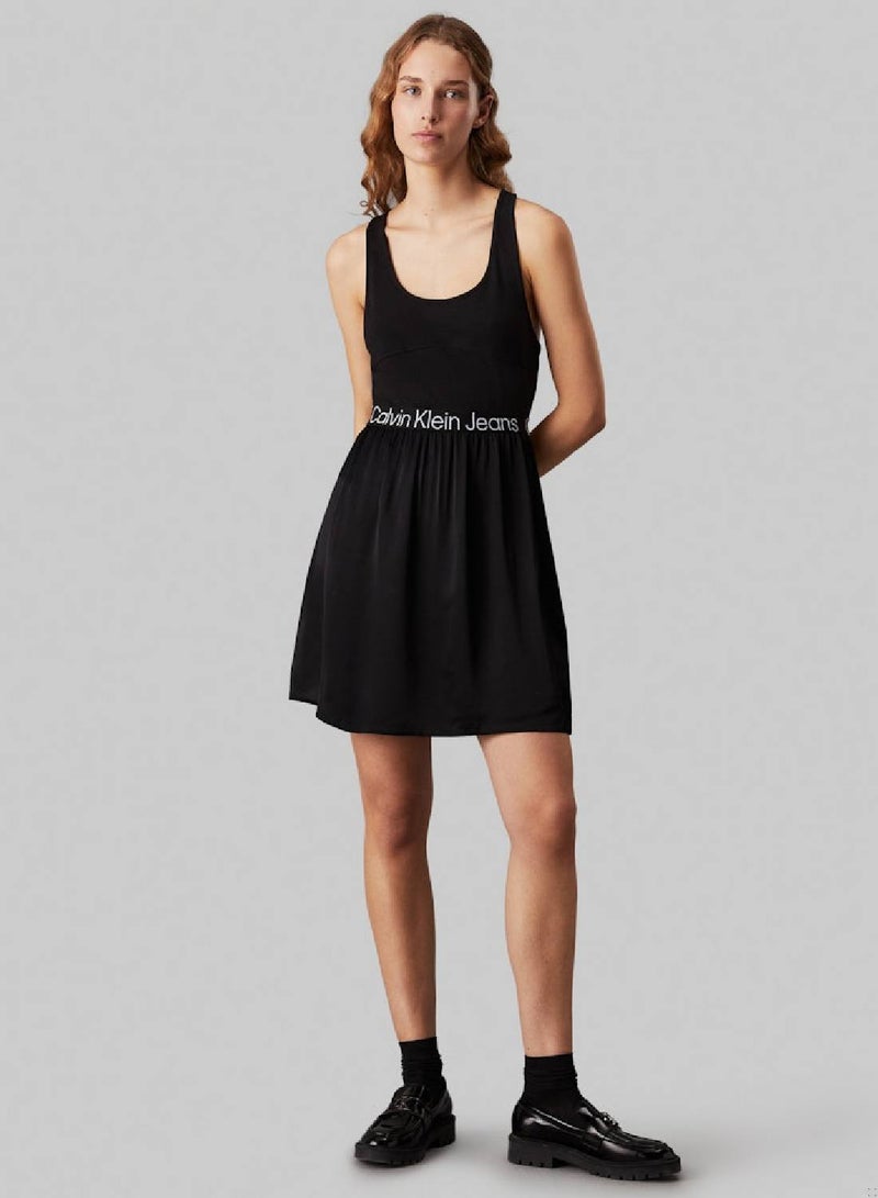 Women's Cut Out Logo Tape Mini Dress - Viscose, Black