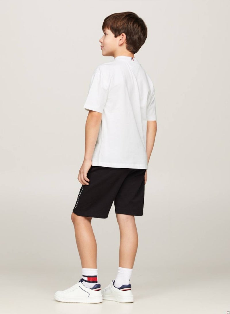 Boys' Flag Embroidery Crew Neck T-Shirt -  Pure cotton, White