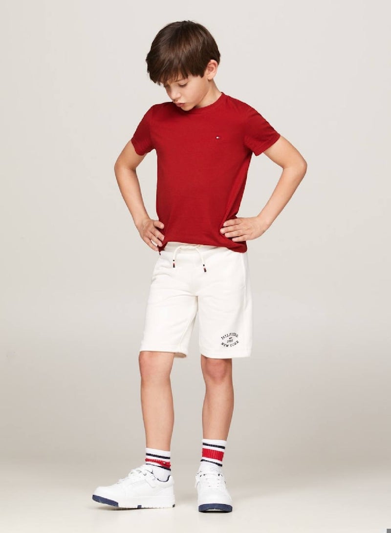 Boys' Essential Flag Embroidery T-Shirt -  Pure cotton, Red