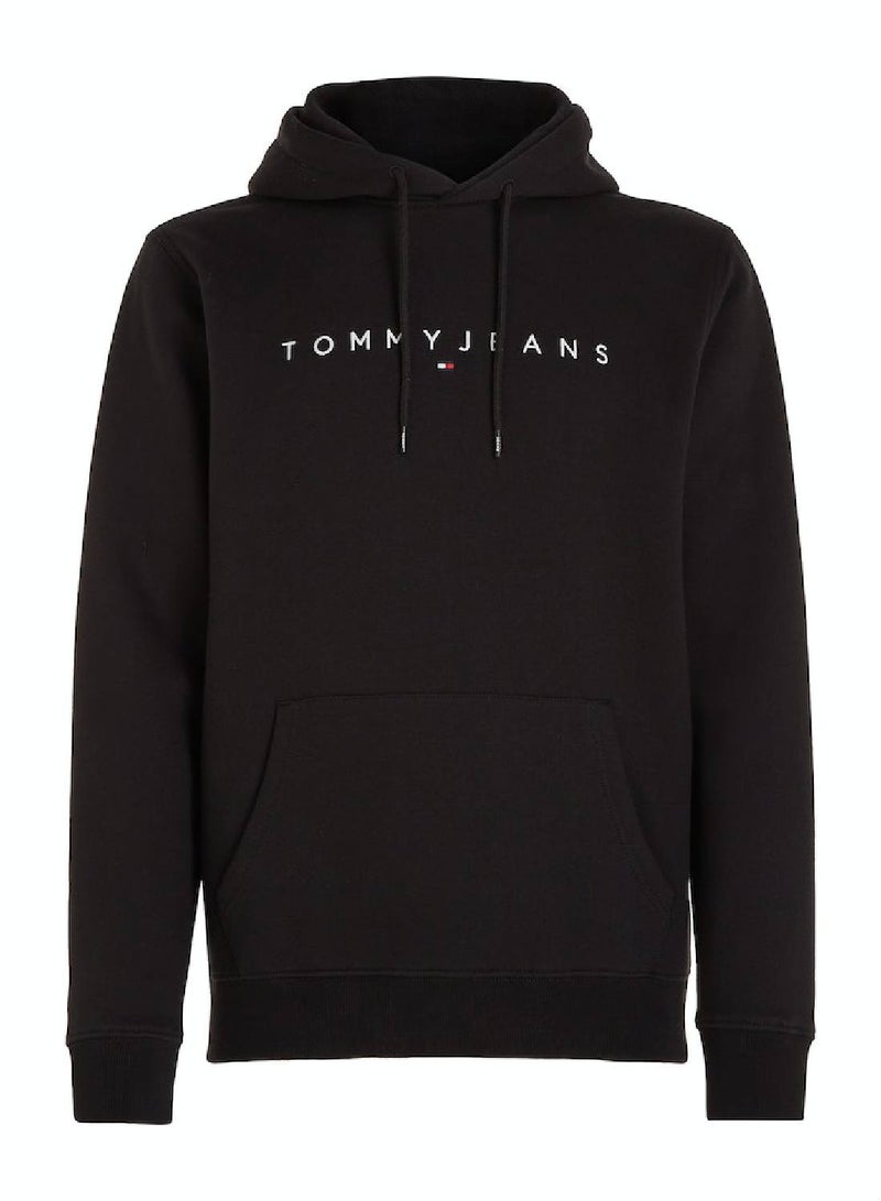 Men's Regular Linear Logo Pullover Hoodie - Cotton, Black