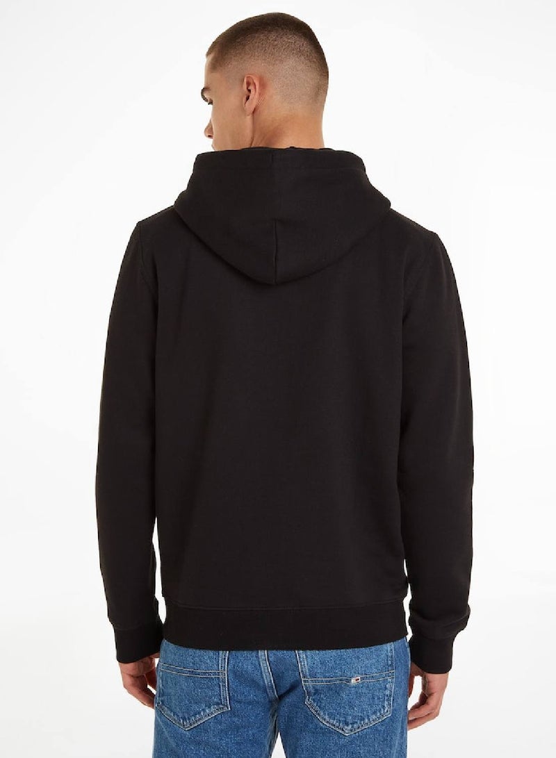 Men's Regular Linear Logo Pullover Hoodie - Cotton, Black