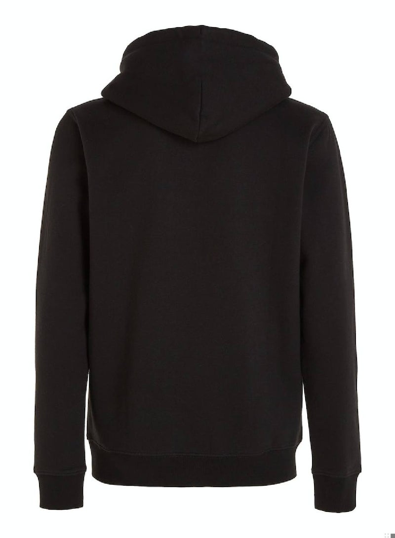 Men's Regular Linear Logo Pullover Hoodie - Cotton, Black