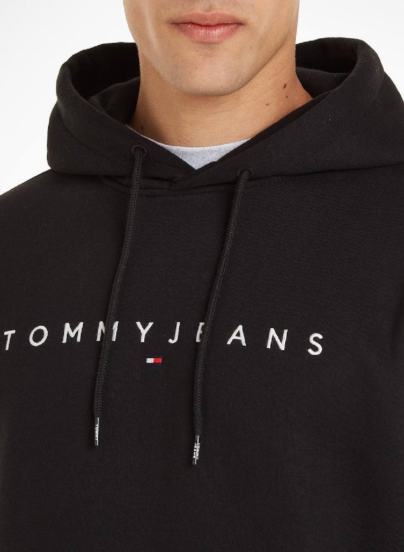 Men's Regular Linear Logo Pullover Hoodie - Cotton, Black