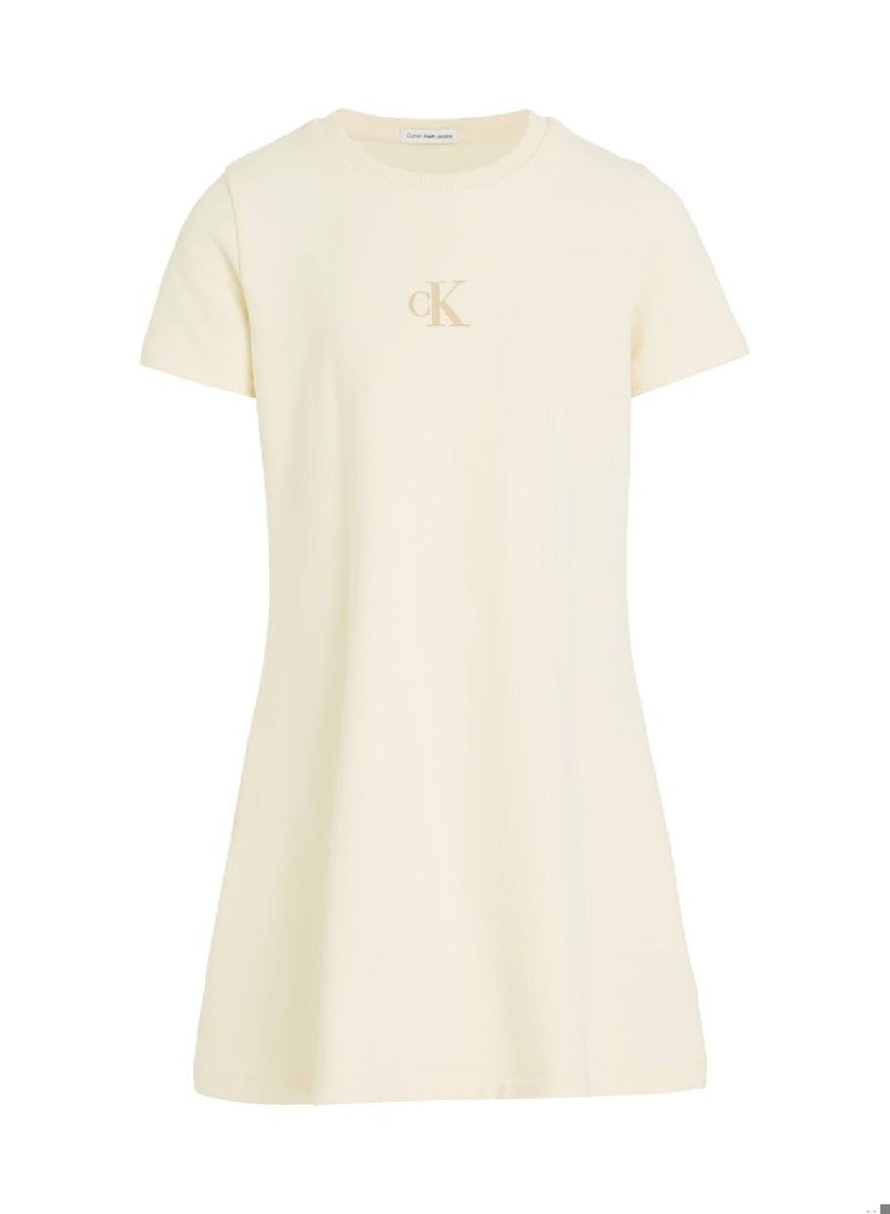 Girls' CK Logo Terry Fit and Flare Dress - Cotton, White