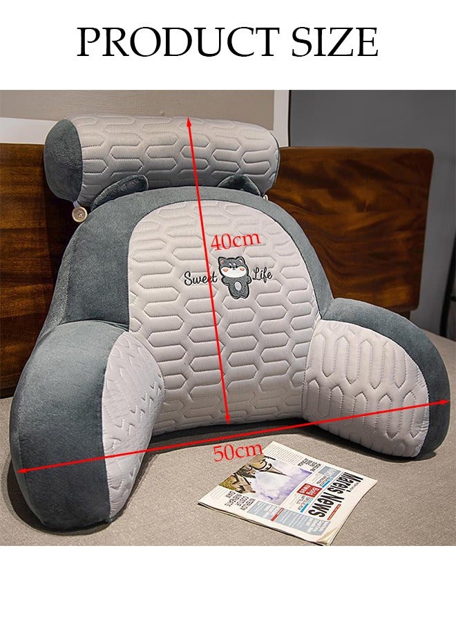 Husband Pillow Backrest with Arms Adult Reading Pillow Shredded Memory Foam, Ultra-Comfy Removable Microplush Cover and  Detachable Neck Roll Unmatched Support Bed Rest Sit Up Pillow