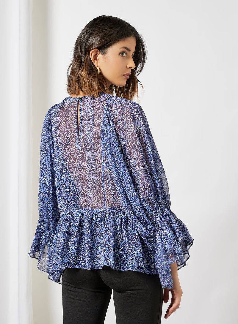 Printed Relaxed Fit Blouse Blue