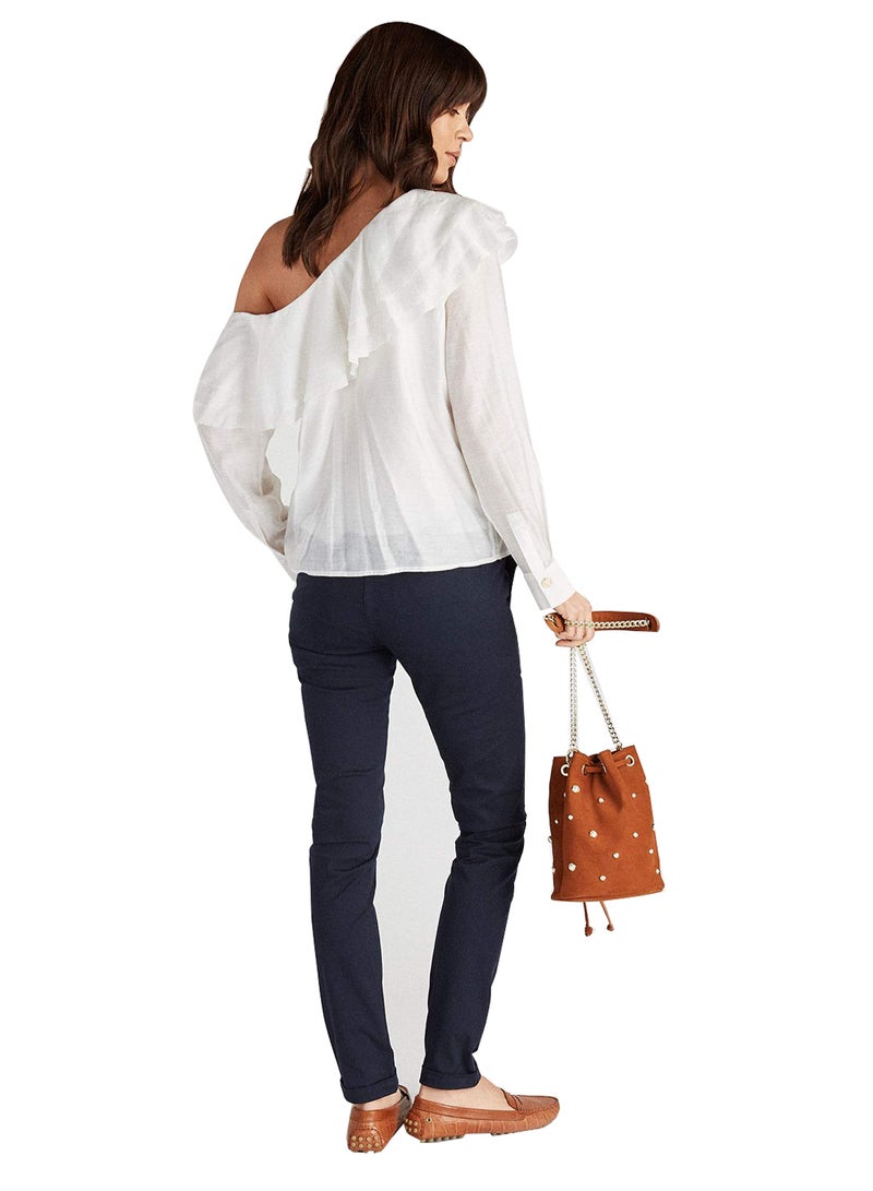 Half Shoulder Long Sleeve Blouse White