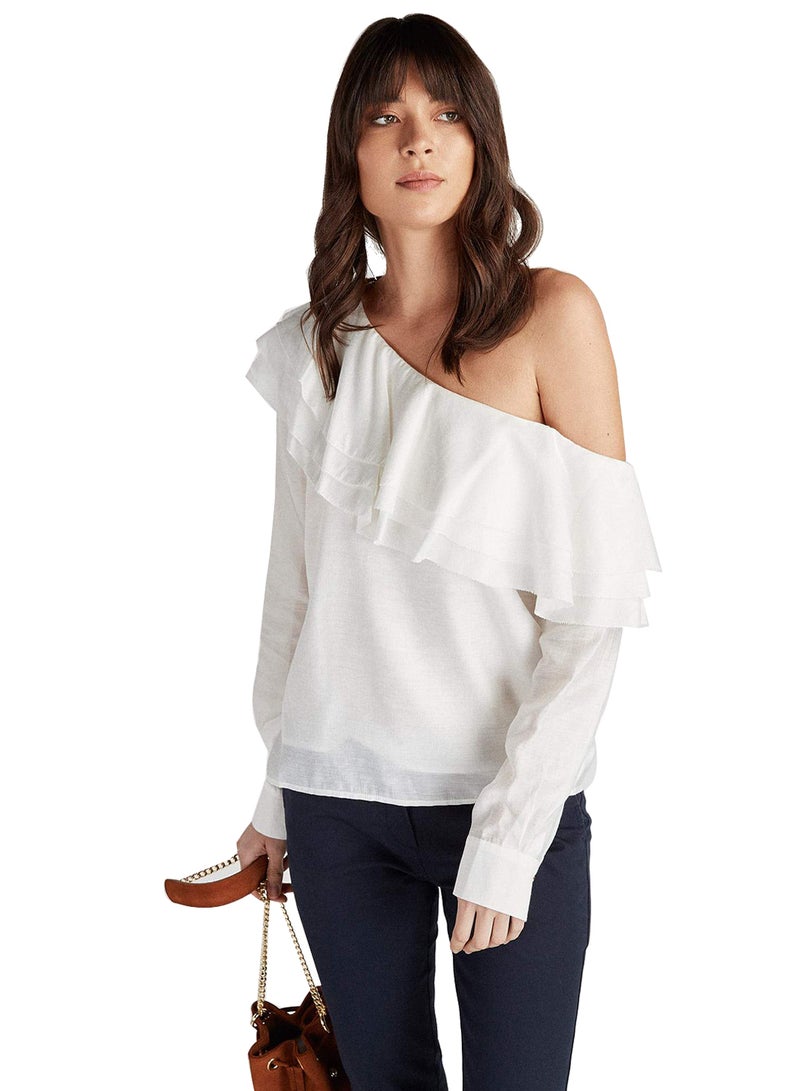 Half Shoulder Long Sleeve Blouse White