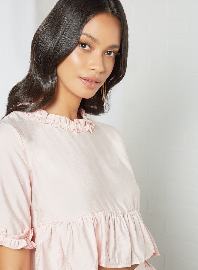 Ruffled Crop Top Pink