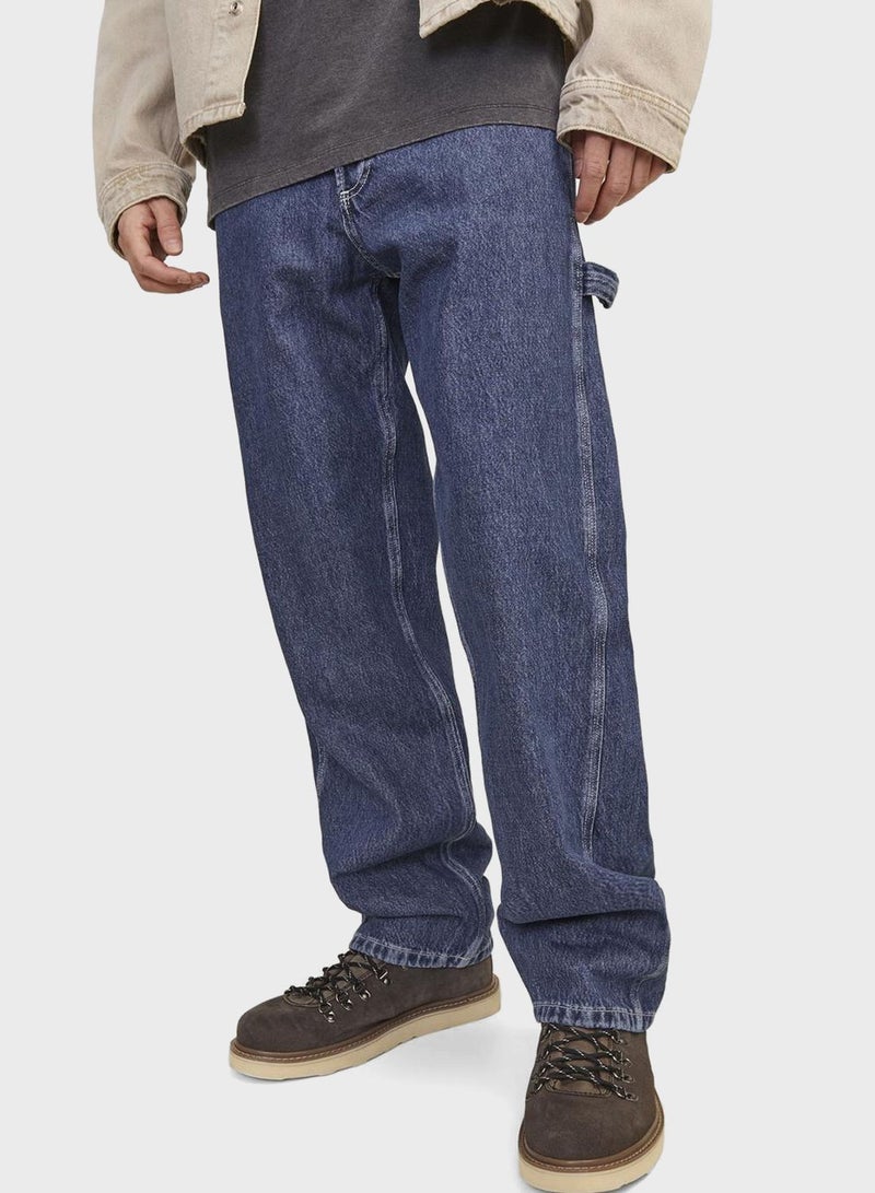 Jjieddie Jjcarpenter Stright Fit Mid Wash Jeans