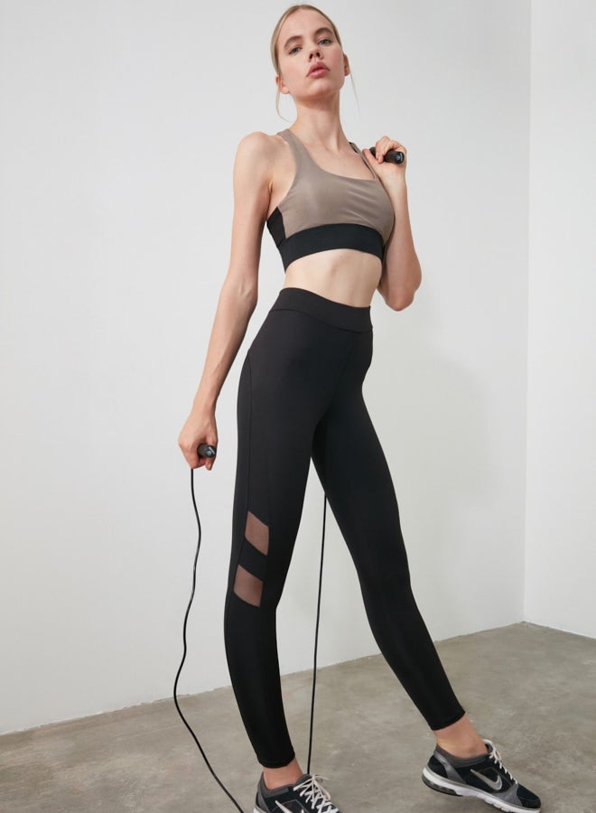 Mesh Panel Leggings Black