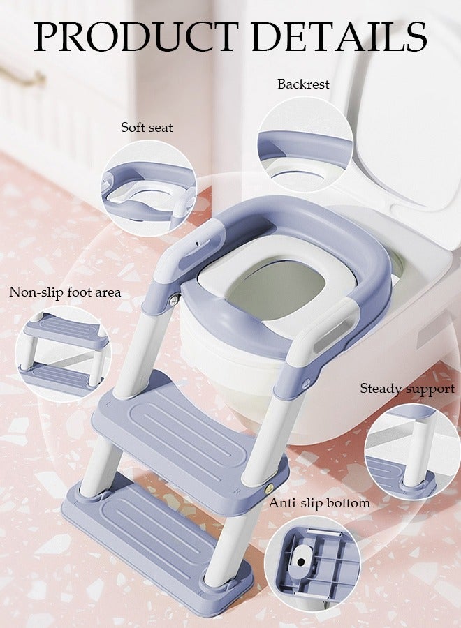 Kids Potty Training Toilet Seat with Step Stool Ladder,Toddlers-Comfortable Safe Potty Seat with Anti-Slip Pads Folding Ladder for Boys and Girls