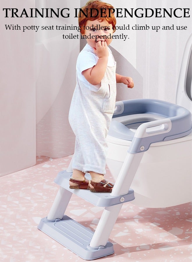 Kids Potty Training Toilet Seat with Step Stool Ladder,Toddlers-Comfortable Safe Potty Seat with Anti-Slip Pads Folding Ladder for Boys and Girls