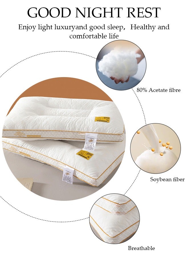 2PCS Sleeping Pillow Washable Soybean Fiber Neck Support Pillow Bed Pillows with Polyester Fiber Cover, Ergonomic Pillow for Neck Head and Shoulder Pain Relief,Soft and Breathable