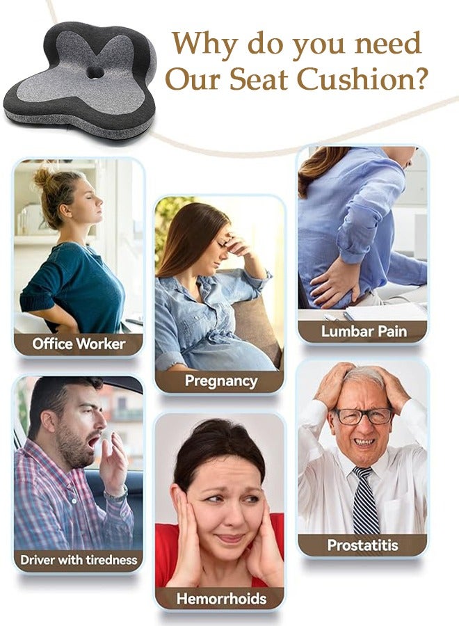 Seat Cushion Memory Foam Cushion for Office Chair, Car Seat, Airplane, Bleacher - Sciatica & Hip & Coccyx Pain Relief Desk Chair Cushion for Long Sitting Office Workers, Car Drivers