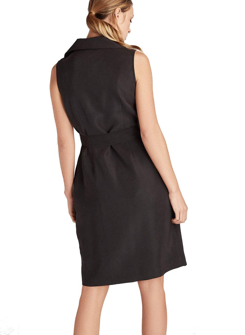 Trench Coat Style Sleeveless Dress Black