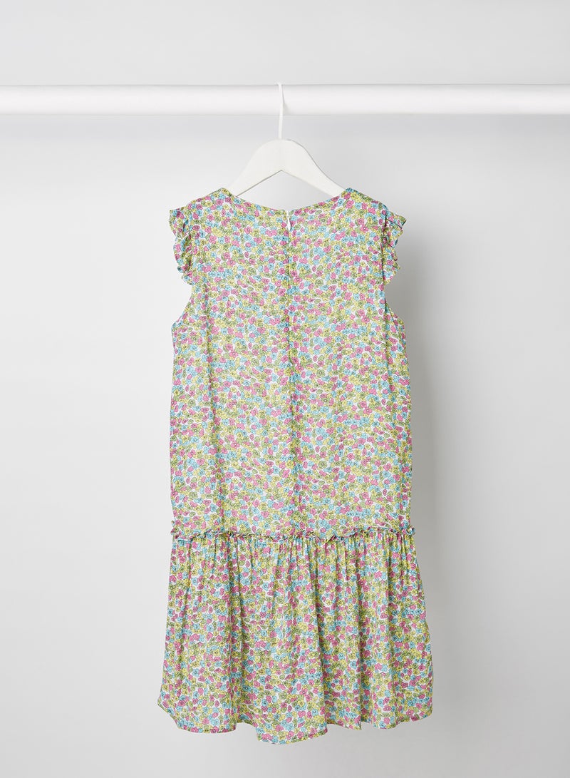 Youth Floral Sleeveless Dress White/ Flower Allover