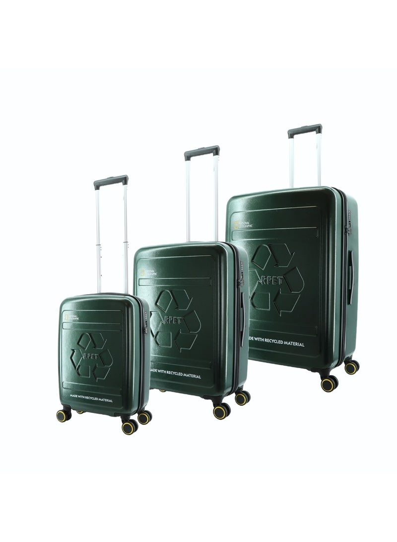 National Geographic RPET Balance Luggage Sets, Hardshell Durable Lightweight Suitcase 4 Double Wheels TSA Lock 3pcs Travel Trolley Bags Green (20+24+28 Inch).