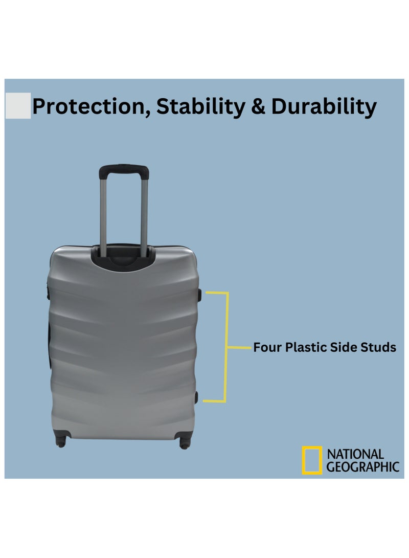 National Geographic Arete ABS Hard Case Suitcase Sets Silver, Durable Lightweight Travel Luggage, 4 Wheel 3pcs Trolley Bag with TSA Combination Lock (20+24+28 Inch).