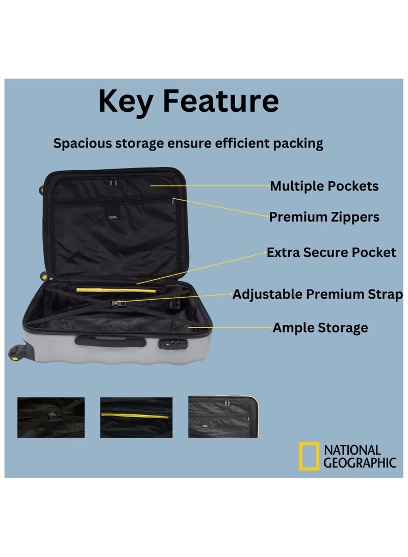 National Geographic Arete ABS Hard Case Suitcase Sets Silver, Durable Lightweight Travel Luggage, 4 Wheel 3pcs Trolley Bag with TSA Combination Lock (20+24+28 Inch).