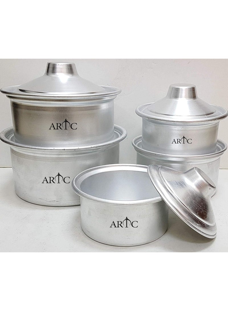 10 Pieces Genuine Quality Aluminum Cookware Set - Silver (5Pcs Pot, 5Pcs Lid)